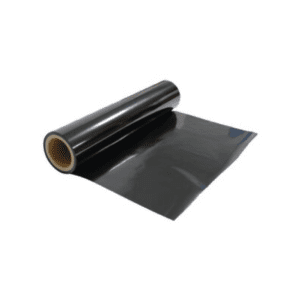 A roll of black plastic covering on top of a green background.