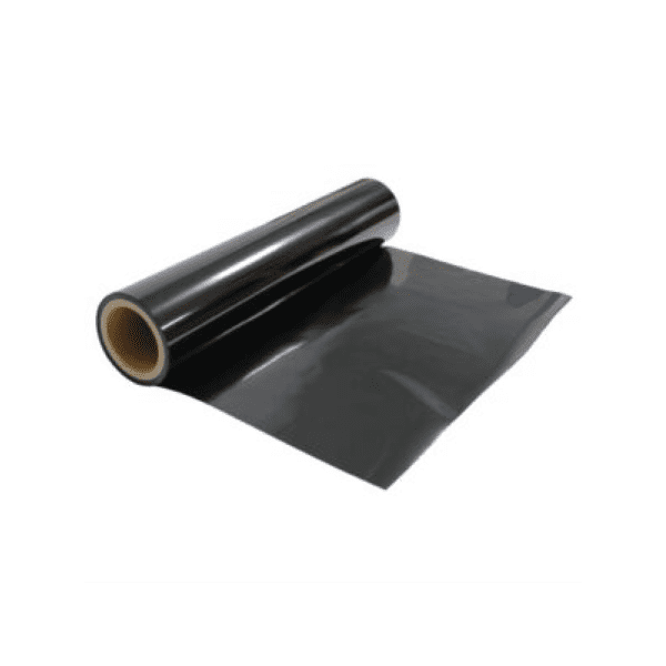 A roll of black plastic covering on top of a green background.