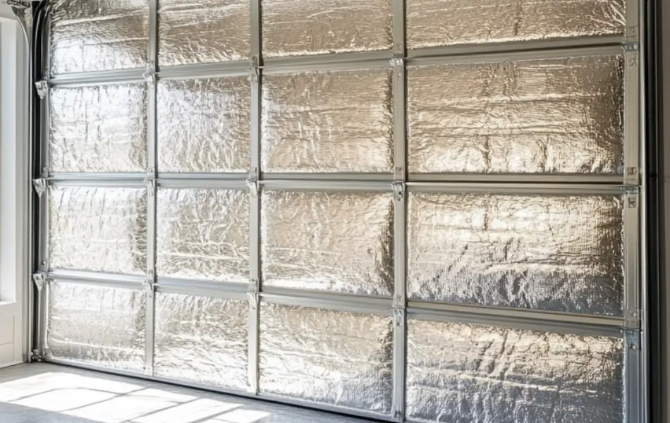 Insulated reflective foil garage door panels