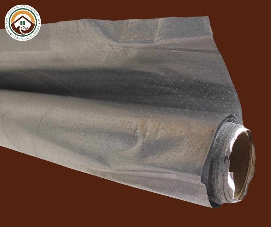 Silver foil insulation roll on brown background