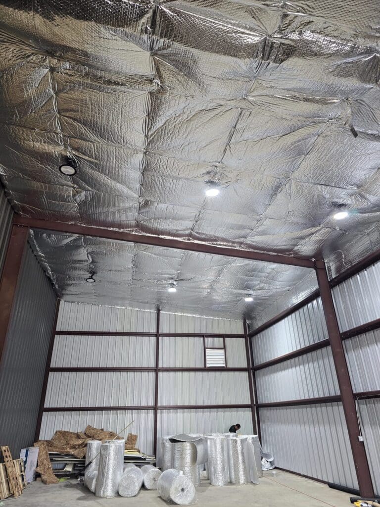 IIP double bubble insulation on the ceiling of IIP's steel building in Rhome